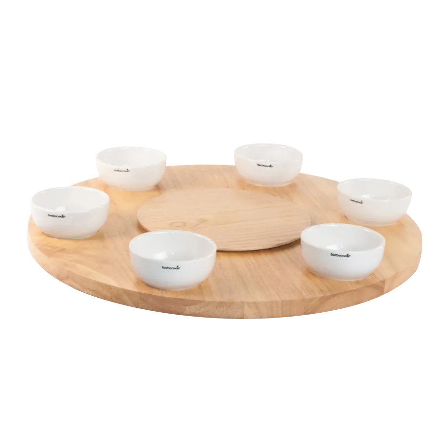 Barbecook Joya roterende serveringsbrett med 6 skåler i gummitre