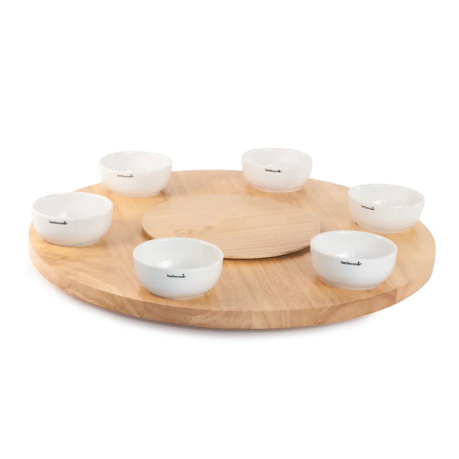 Barbecook Joya roterende serveringsbrett med 6 skåler i gummitre
