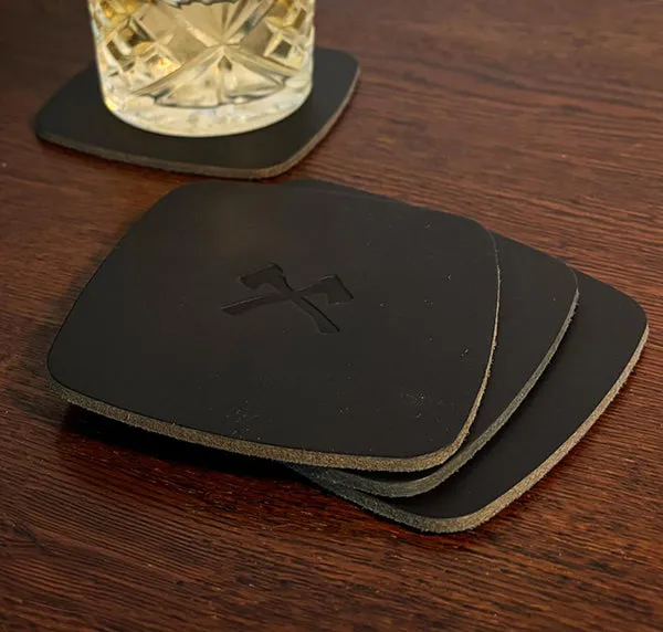 SMOKAI Leather Coaster Set 4 glassbrikker 10 × 10 cm svart